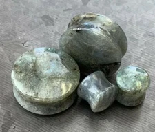 PAIR Labradorite Natural Stone Double Flare Plugs Organic Earlets Gauges