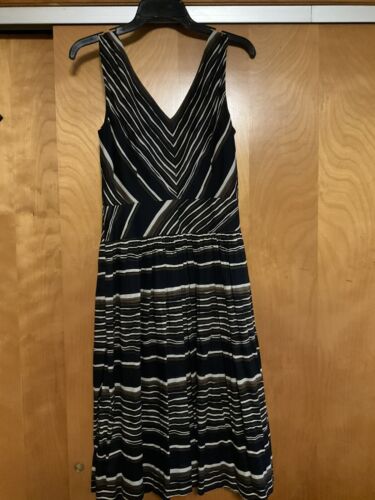 Talbots Stripe Cotton dress VNeck Sleeveless Fit & Flare  6 brown black beige - Afbeelding 1 van 4