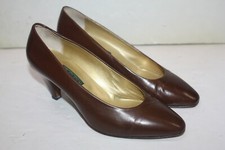 Vintage GUCCI Brown Calfskin Leather Gold GG Logo Pump Heels Size 36.5 / 6.5 US