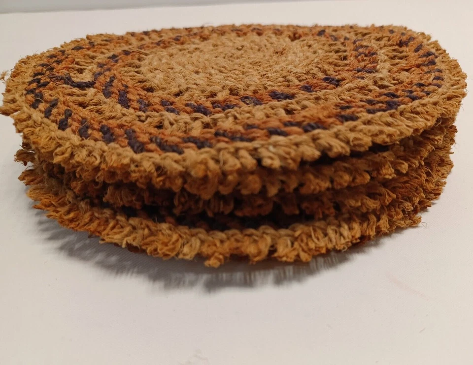 Wicker Straw Hot Pad Trivet Woven Rattan Raffia Boho Wall Decor Set of 6 Vintage - Image 3 of 4