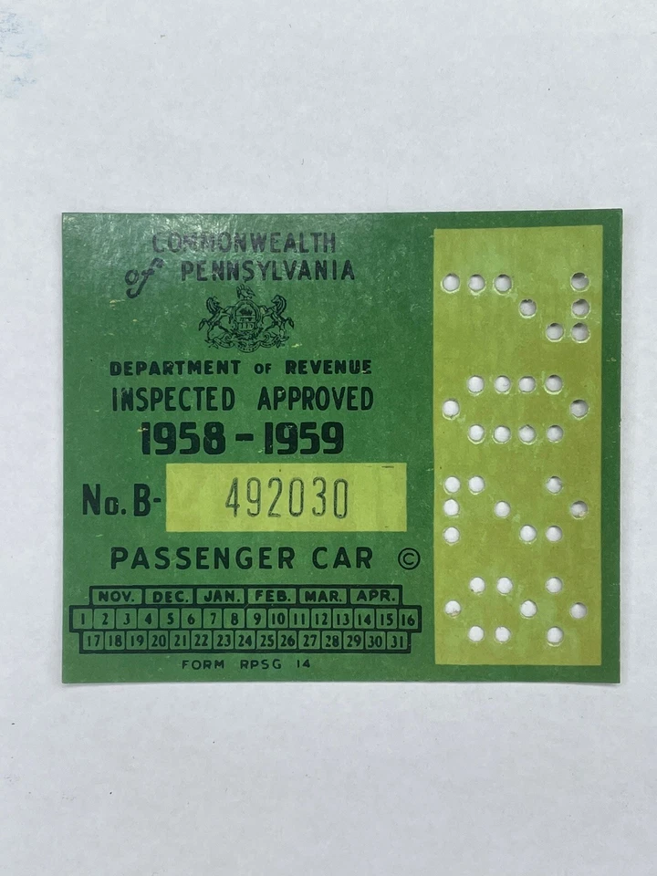 1958 1959 Adesivo de Inspeção Pensilvânia com TITULAR Pa VTG NÃO EMITIDO Carro de Passageiros - Imagem 2 de 4