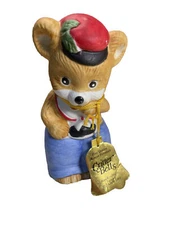 Vintage JASCO Cupcake Bear Caring Critter Chimers Bisque Porcelain Bell