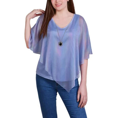 Women's NY Collection Blue Chiffon Asymmetrical Popover Blouse - Small - Picture 1 of 2