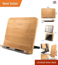 Bamboo Book Stand Adjustable Foldable Desktop Holder for Kitchen Office