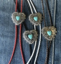 Western Vintage Style Heart Bolo Tie: YOU CHOOSE CORD COLOR  FREE SHIPPING