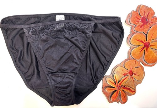 Vanity Fair Second Skin 9 48 String Nylon schimmernd Bikini Spitzeneinsatz Höschen Vintage