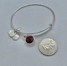 ALEX AND ANI Garnet Crystal Birthstone Charm January Silvertone Bangle Bracelet