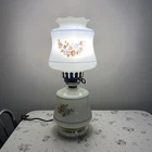 Milk Glass 3 Way Hand Painted Antique  Flower Hurricane Glass Parlor Lamp