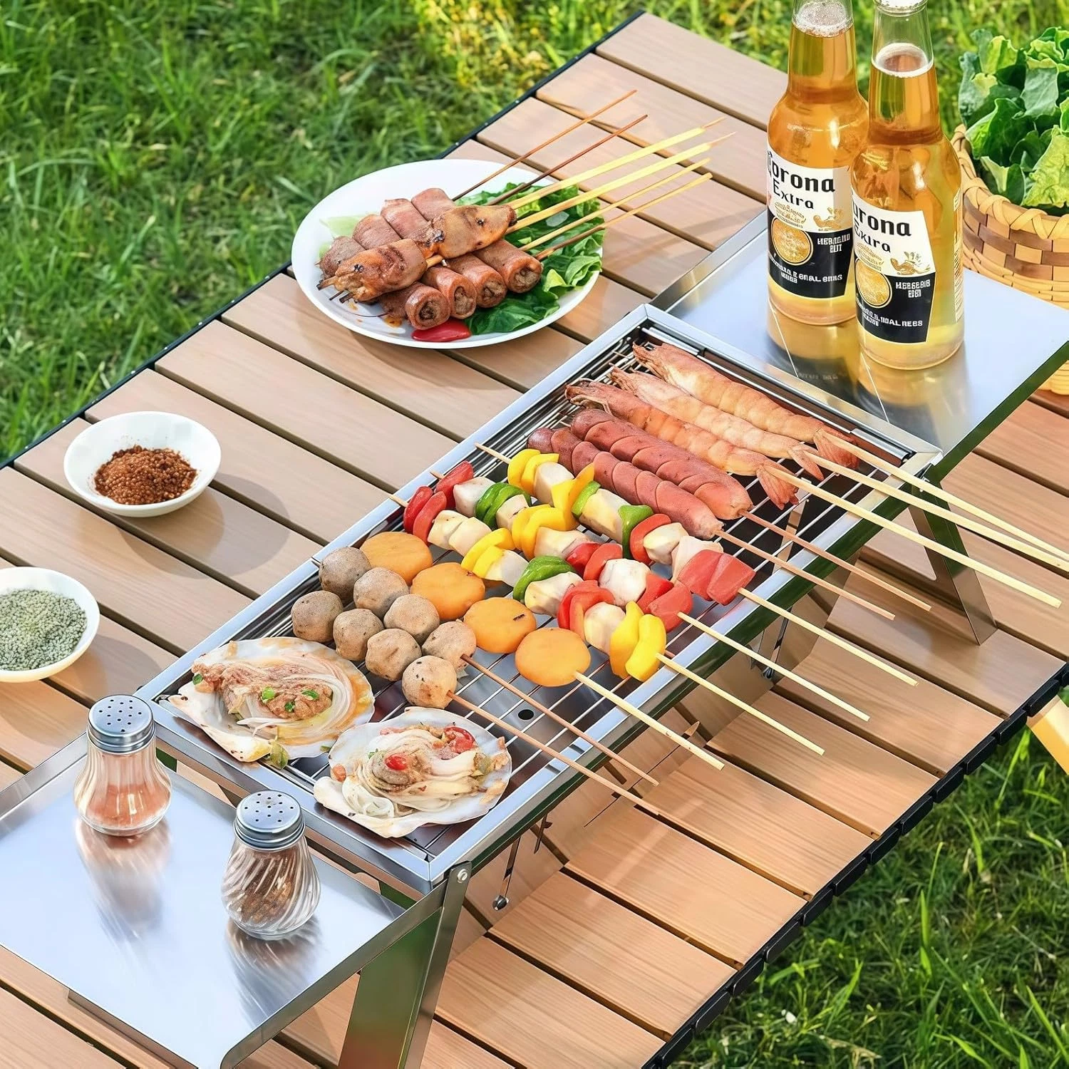 Foldable Small Charcoal Grill Stainless Steel High Temp Resistant Perfect 2-3