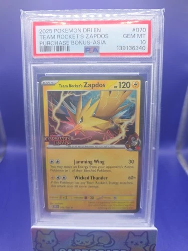 2025 POKEMON DESTINED RIVALS PURCHASE BONUS ASIA #70 TEAM ROCKET'S ZAPDOS PSA 10