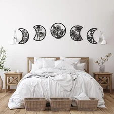 Jetec 5 Pcs Moon Phase Wall Hanging Decor Art above Bed 10.6" H Boho Moon Phase