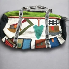 Colorful Artsy Hand Woven Wool Equador Made Travel Duffel Bag 28x18 Boho Tribal