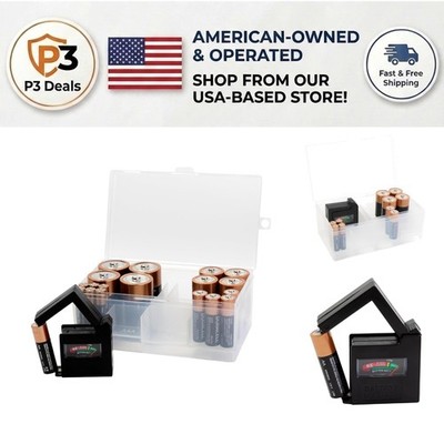 Durable Battery Storage & Tester Case: 12 AAA, 12 AA, 6 C, 4 D Compartment Style