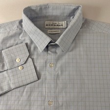Mizzen Main Leeward Mens XL Standard Fit Blue Check Performance Dress Shirt