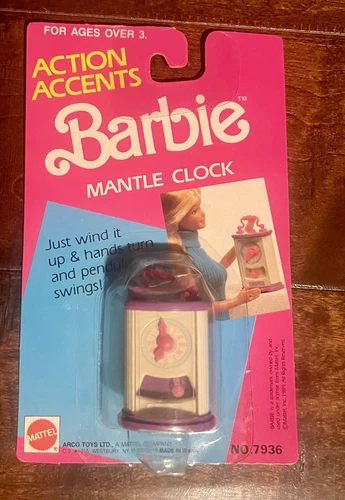 Vintage 1989 Barbie Action Accents Mantle Clock by Mattel Wind Up Clock NIP