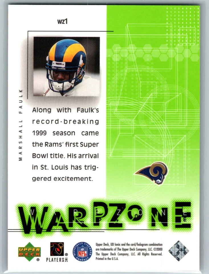 2000 UD Ionix #WZ1 Marshall Faulk Warp Zone - Image 2 of 2
