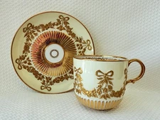 Rare Antique KPM Cup Saucer Bows Ribbons
