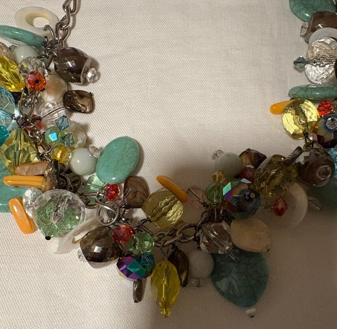 Cluster Dangle Beaded Silver Tone Multicolor Stat… - image 2