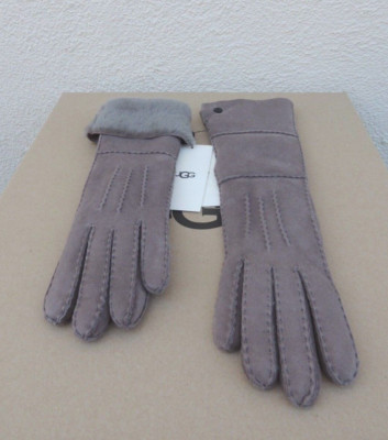 UGG STORMY GREY SHEEPSKIN LONG PIECED SLIM GLOVES ~WOMEN MEDIUM ~ NWT