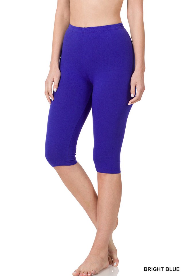 Women's Seamless Soft Cotton Stretch Basic Capri Knee Leggings Fitness