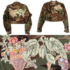 Custom Oversized Camo Jacket Floral Applique Unisex S Vintage Handmade Crop Art