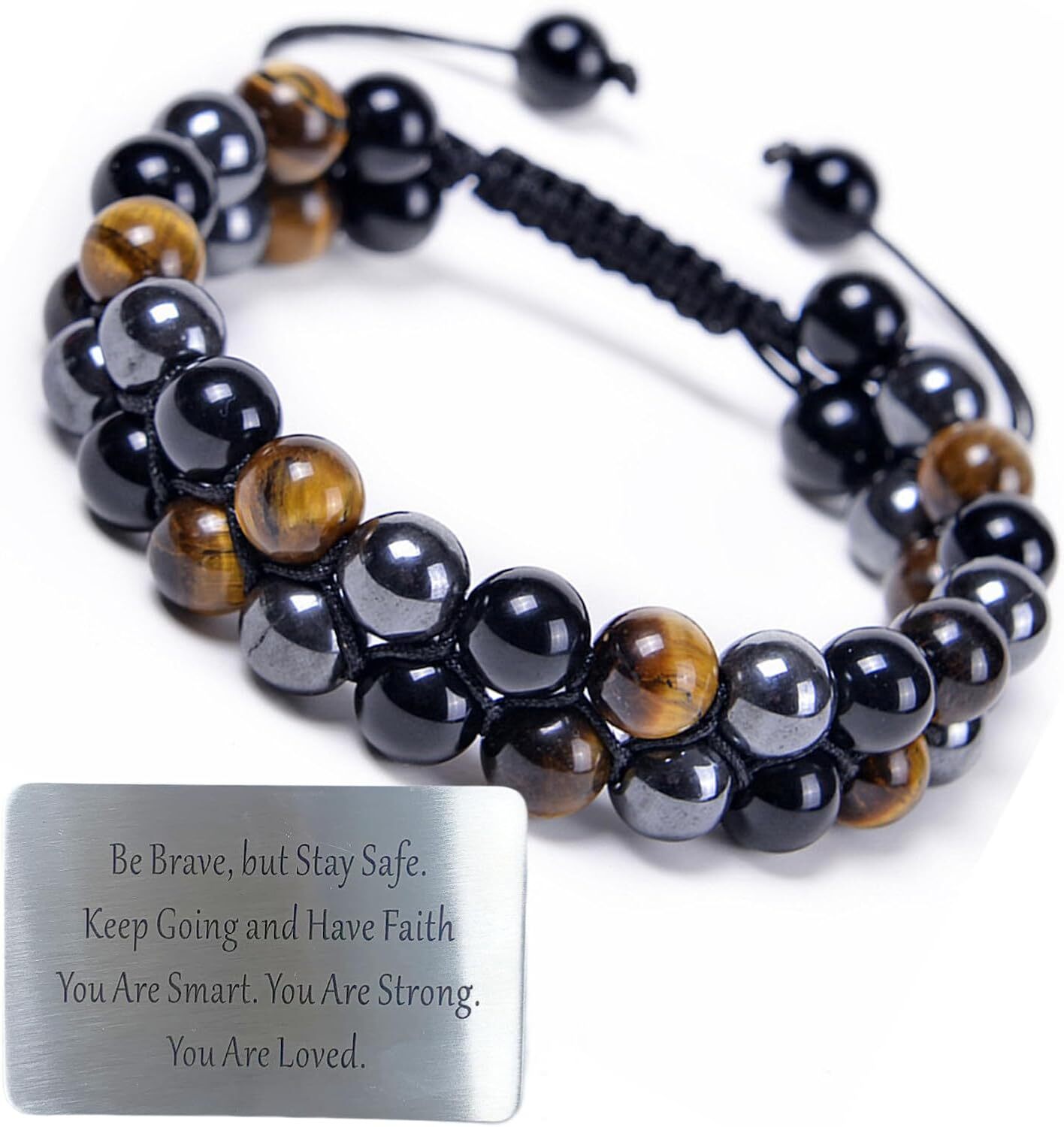 Triple Protection Bracelet for Men Gifts Handmade Beaded Tiger Eye Hematite Blac