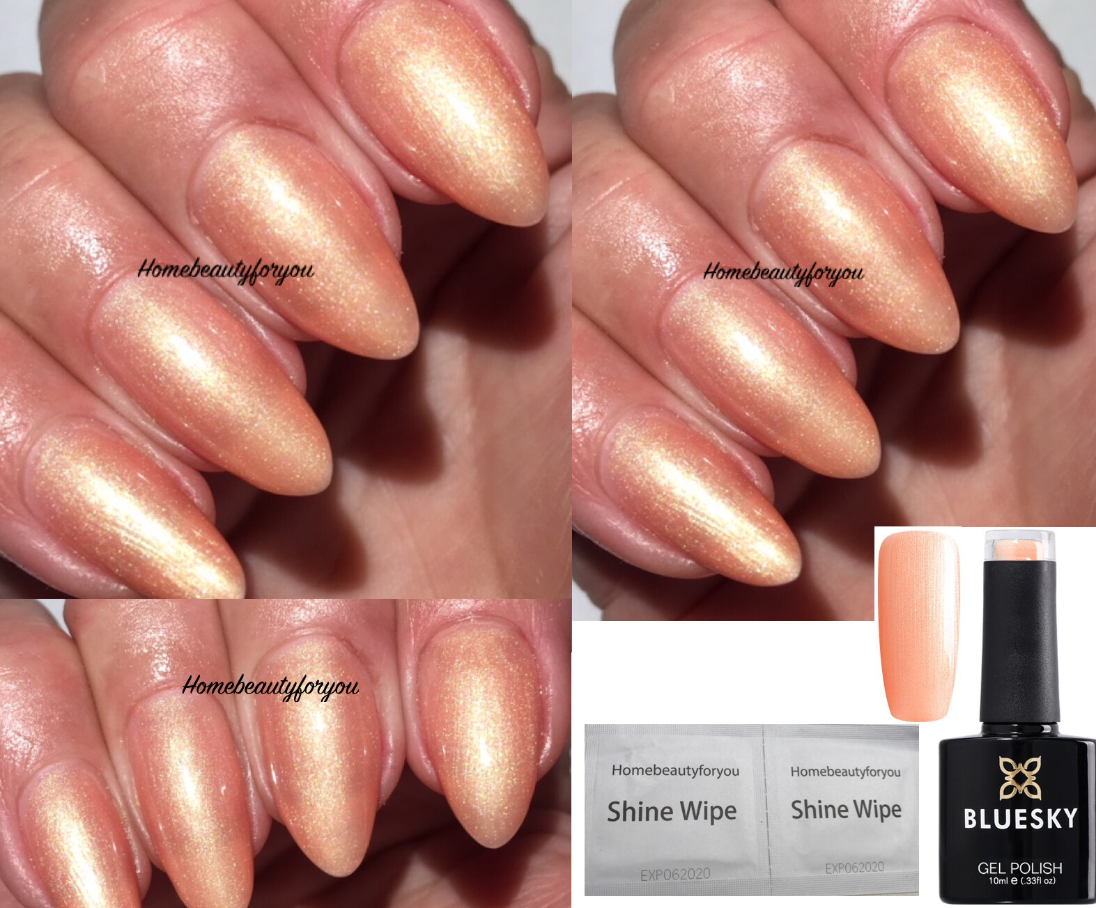 BLUESKY GEL NAIL POLISH CORAL PEACH GLISTEN ICED PEARL 80517 LED UV SOAK OFF