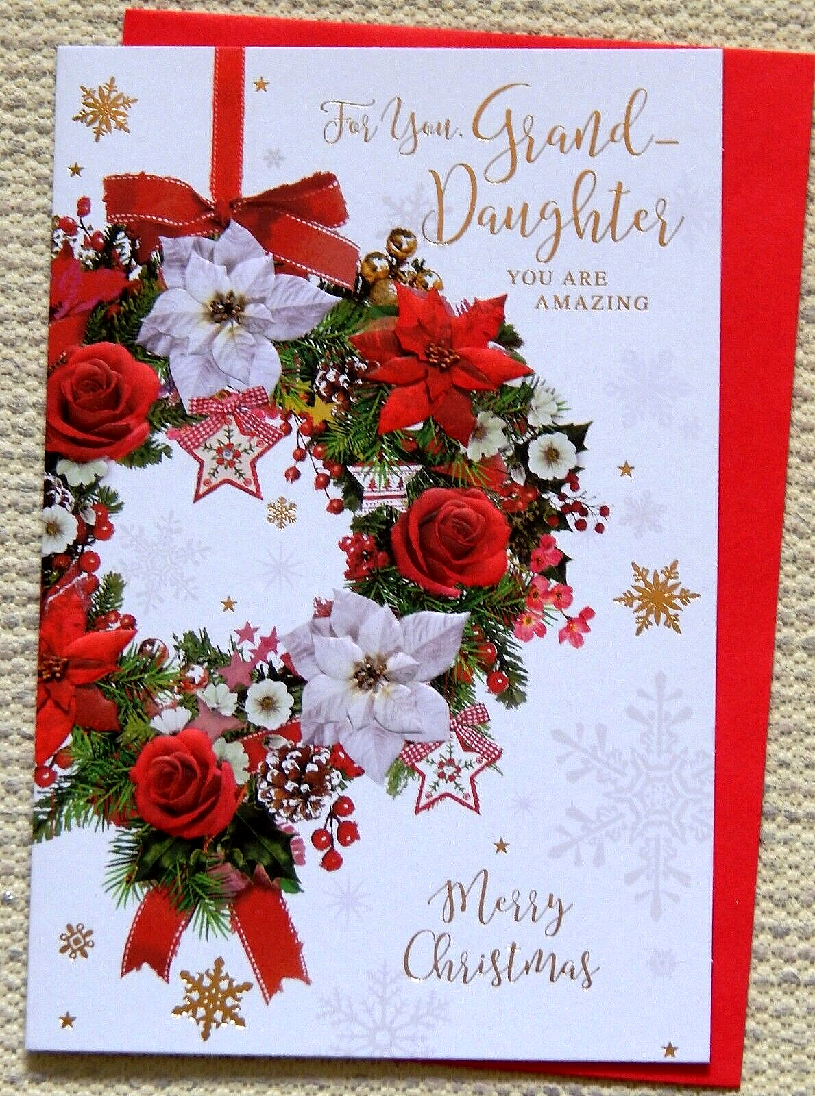 Granddaughter Christmas Card ~ Lovely Verse Christmas Card Grand-daughter  9""x6""
