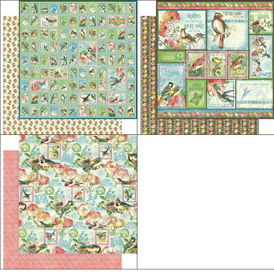 Graphic45 Bird Watcher 1x Scrapbooking Papier 12'' Vögel Vogel Beobachtung 30,5cm