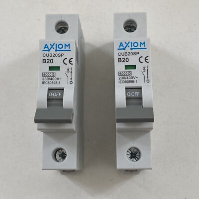 2 X AXIOM 20A MCB B20 CUB20SP 6000 3 IEC60898-1 UNTERBRECHUNGSSCHALTER