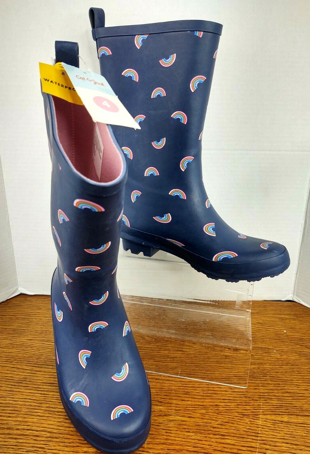Rainbow Pink inside Rain Boots NWT 