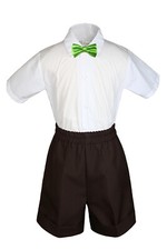 3pc Set Baby Boy Toddler Formal Party Dark BROWN Shorts with a Color Bow Tie