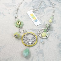 Bohm Necklace Vintage Flower Silver/green Swarovski Amazonite Glass Bohm Necklace Vintage Flower Silver/green Swarovski Amazonite Glass