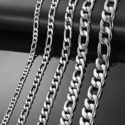 19CM-100CM EDELSTAHL FIGAROKETTE ARMBAND HALSKETTE GOLD KETTE CHAIN FIGARO