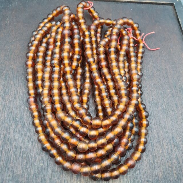 Vintage glass beads BROWN fancy trade Beads 9.5MM Strand TE7985