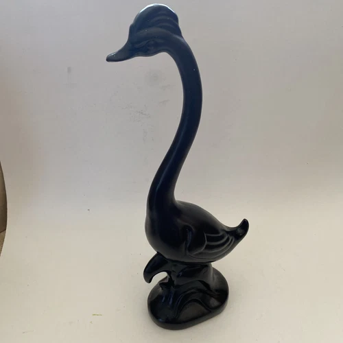 Haeger (?) Pottery Mid Century Modern Geese Bird Swan Gun Metal Matte Glaze 13”