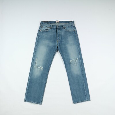 Jeans Levi's 501 Strappato Usato W36 L32 Vita Alta