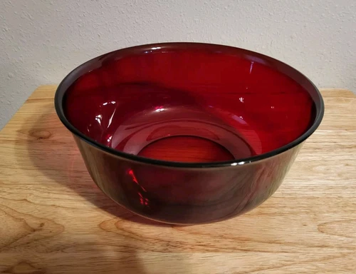 Large Serving Bowl, Arcoroc France Ruby Red, 8.75  inch Diameter, 8 Cups