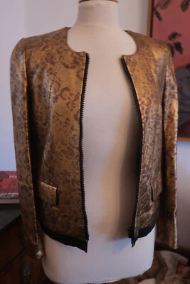Blouson cuir doré impression panthère GOLDEN GOOSE DE LUXE - Photo 1/4