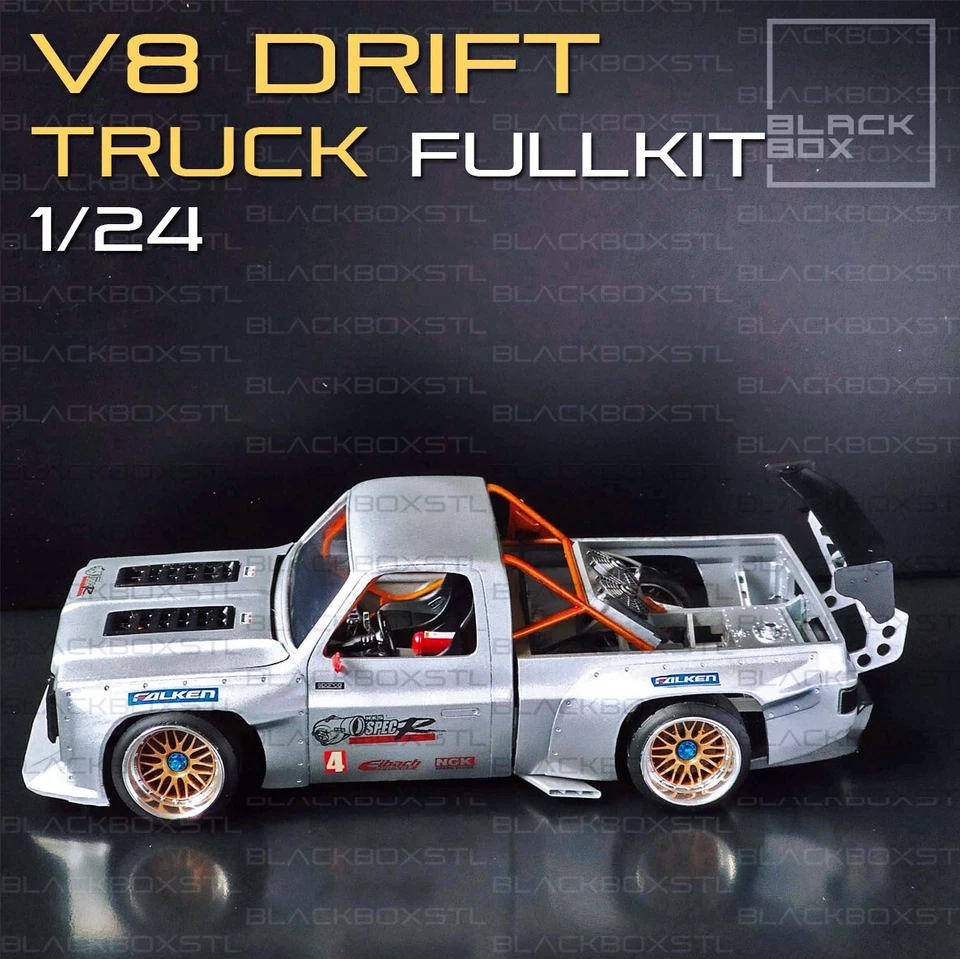 V8 Drift Truck - Full Model Kit - 1/24 - 3D Printed - Black Box - Image 3 of 4