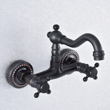 Oil Rubbed Bronze Bathroom Faucet Basin Sink Wall Mounted Dual Handle Mixer Tap