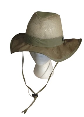 Panama Jack Safari Hat Medium Army Green Mesh Wide Brim Strap NWOT Original