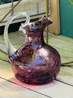 VTG Blenko  11” Handblown Amethyst Crackle Glass Pitcher W/Applied Clear Handle