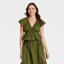 Universal Thread Women's Flutter Short Sleeve Blouse Green Size Medium