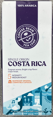 Coffee Bean & Tea Leaf Single Origin Costa Rica Nespresso 10 Capsule Exp 07/2026