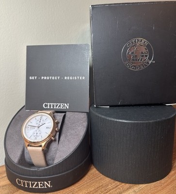 Citizen Eco-Drive Women's Chandler Chronograph Leather Watch FB2003-05A Damaged