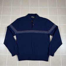 VTG 80s Jantzen Wool Blend Henley Sweater Large Navy Striped USA Made Grandpa