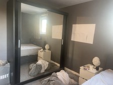 Black Mirrored Sliding Wardrobe - Large Bedroom Storage - Collection Only