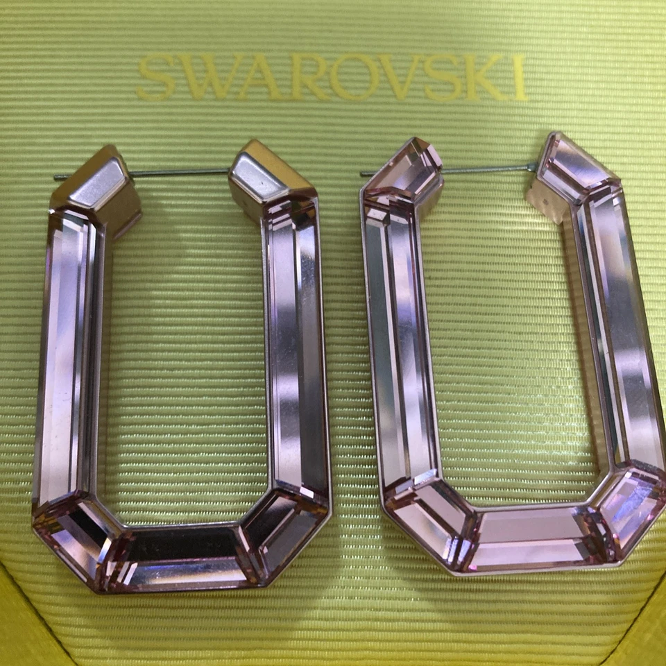 New Swarovski Crystal Lucent Large Octagon Hoop Earrings, Pink MSRP $350 - Image 3 of 3