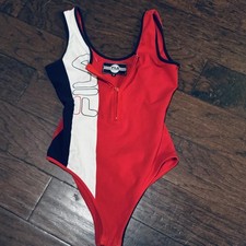 Fila Colorblock Red, White & Navy Bodysuit wi...